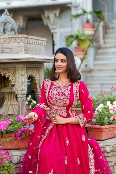 LNB 3029 PINK DESIGNER SILK GOWN WHOLESALER IN INDIA